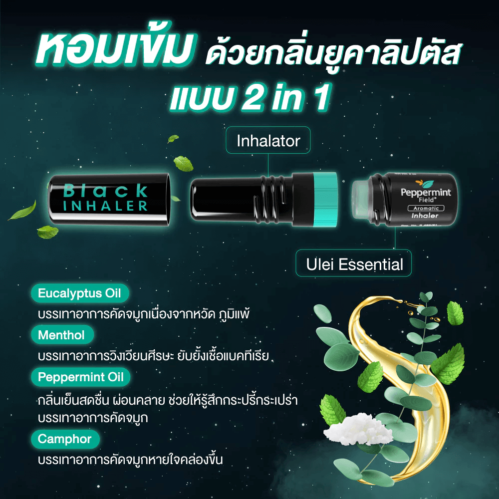 ยาดม เป๊ปเปอร์มิ้นท์ ฟิลด์ แบล็คอินเฮเลอร์ ขนาด 2 ซีซี จำนวน 3 ชิ้น